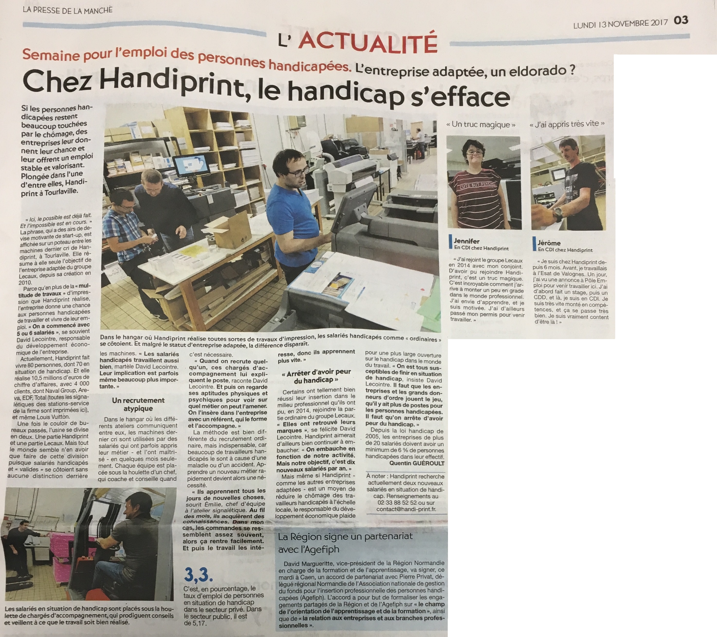 La presse de la manche - 13 novembre 2017 - handiprint - article 